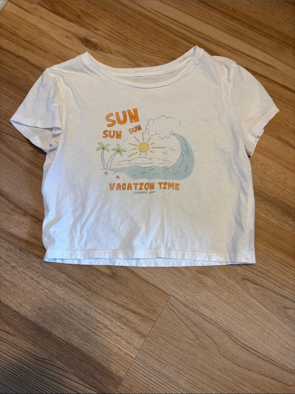 Aerie White 'Sun Vacation Time' Graphic Tee with Blue Wave